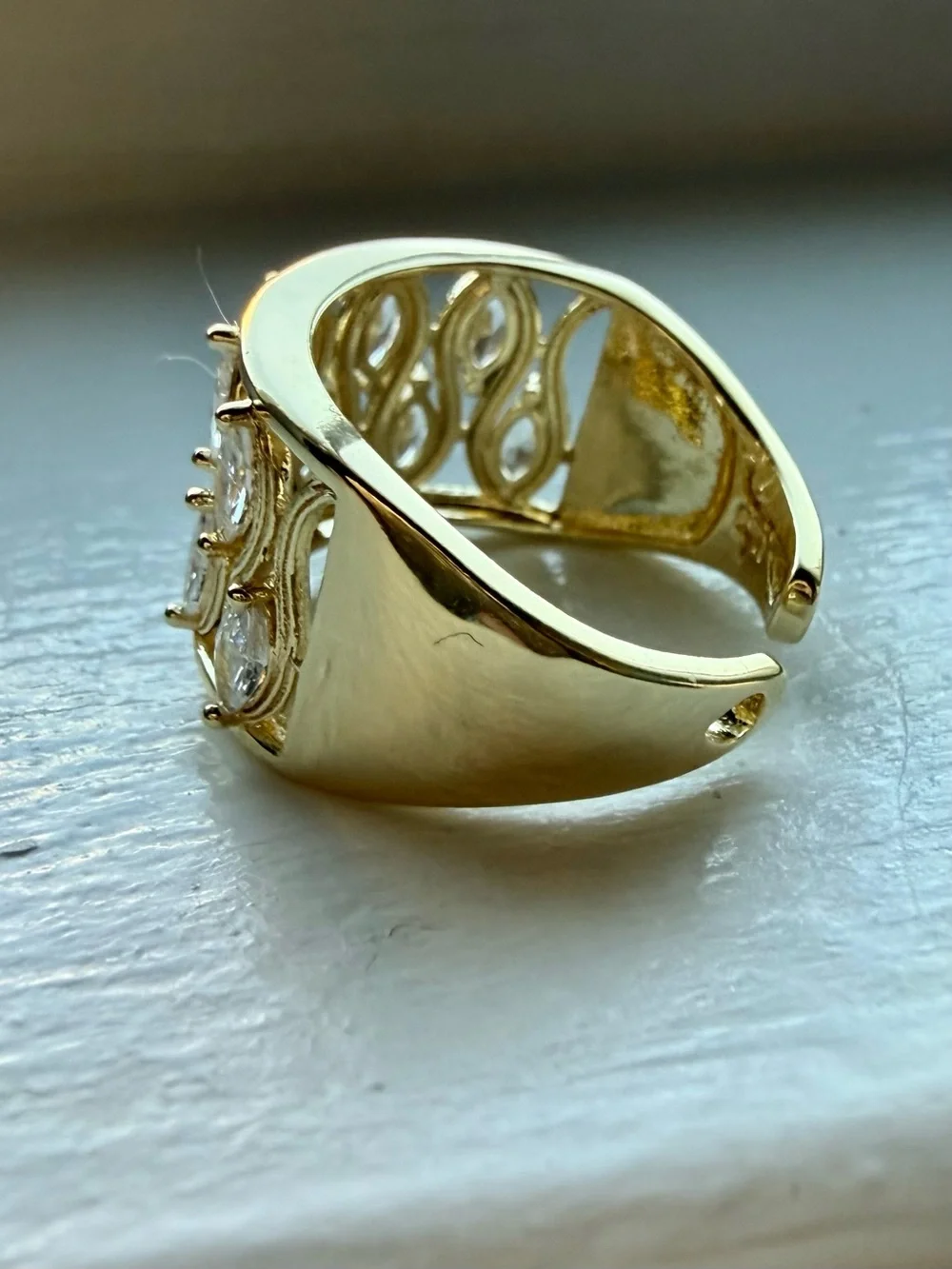 NEW!! 18k Yellow Gold Marquise Cubic Zirconia Wide Band Open Back Ring